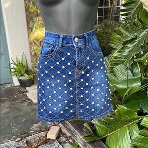 Nina Rossi rhinestone embellished denim miniskirt